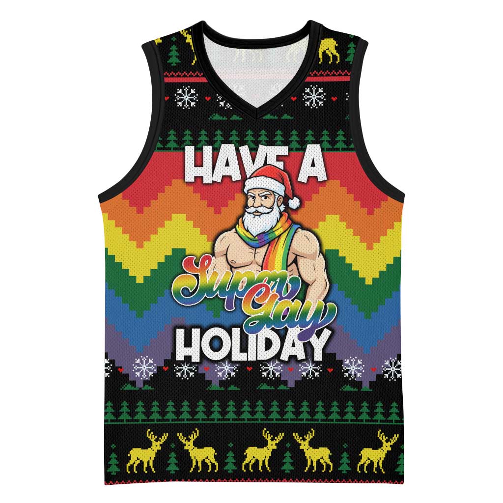 Have A Super Gay Holiday Christmas Basketball Jersey Xmas Holiday Patterns - Wonder Print Shop