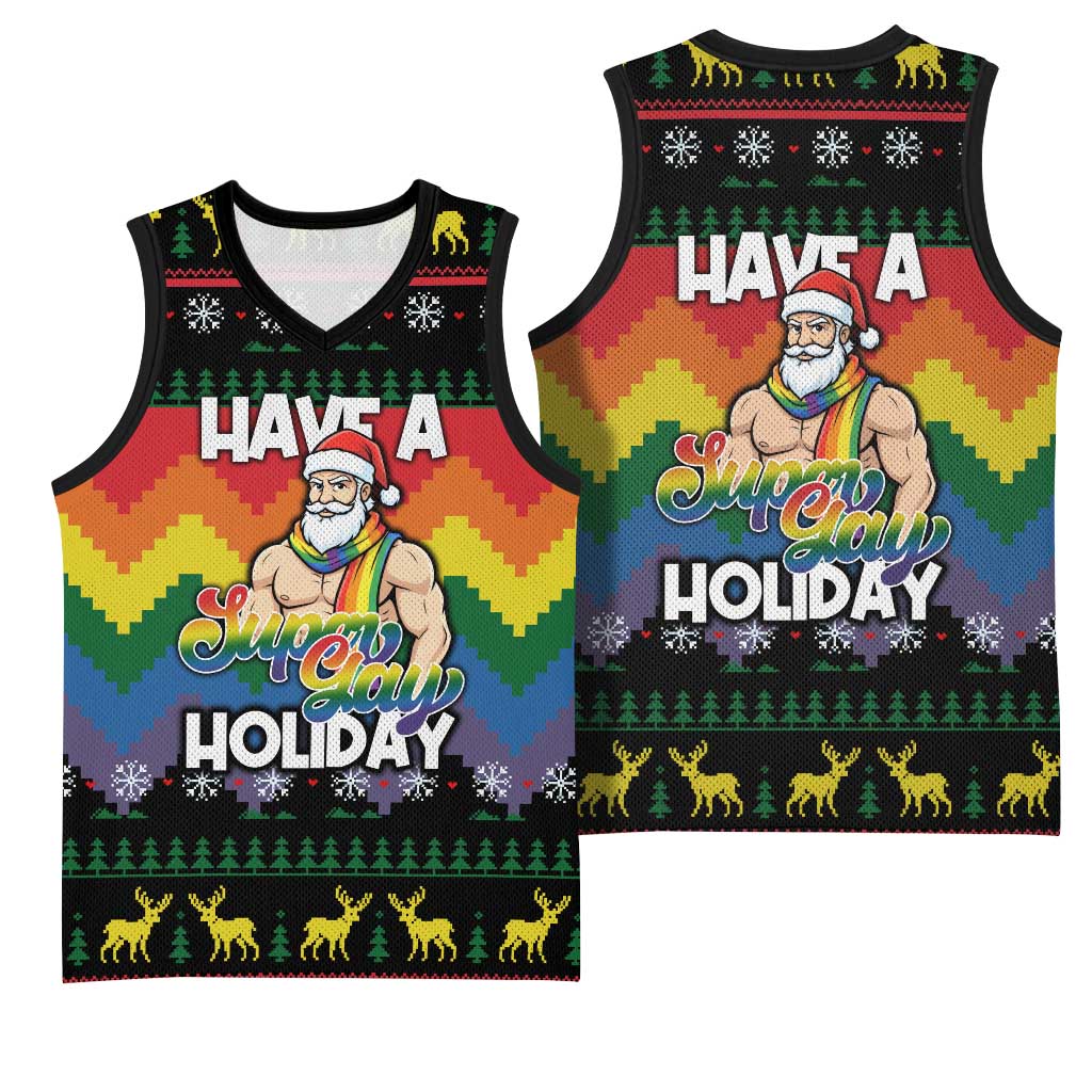 Have A Super Gay Holiday Christmas Basketball Jersey Xmas Holiday Patterns - Wonder Print Shop