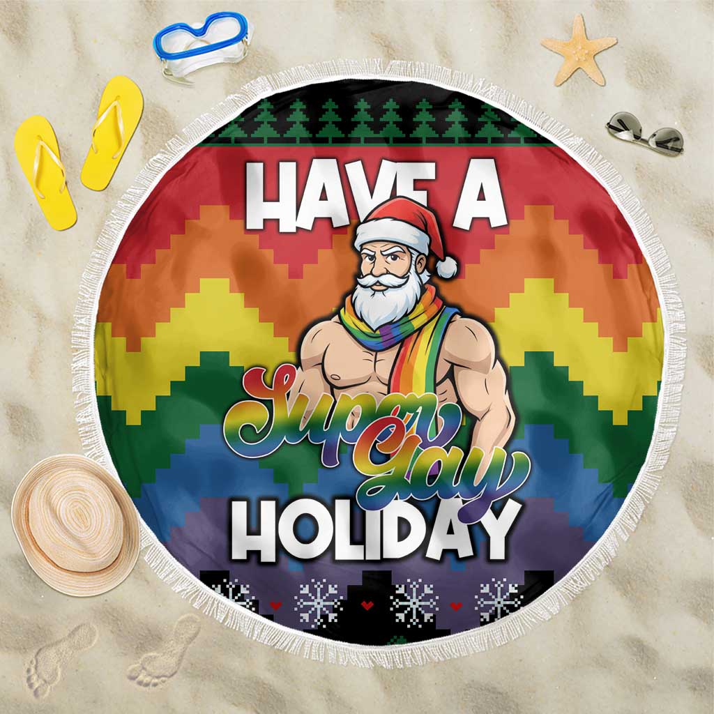 Have A Super Gay Holiday Christmas Beach Blanket Xmas Holiday Patterns - Wonder Print Shop