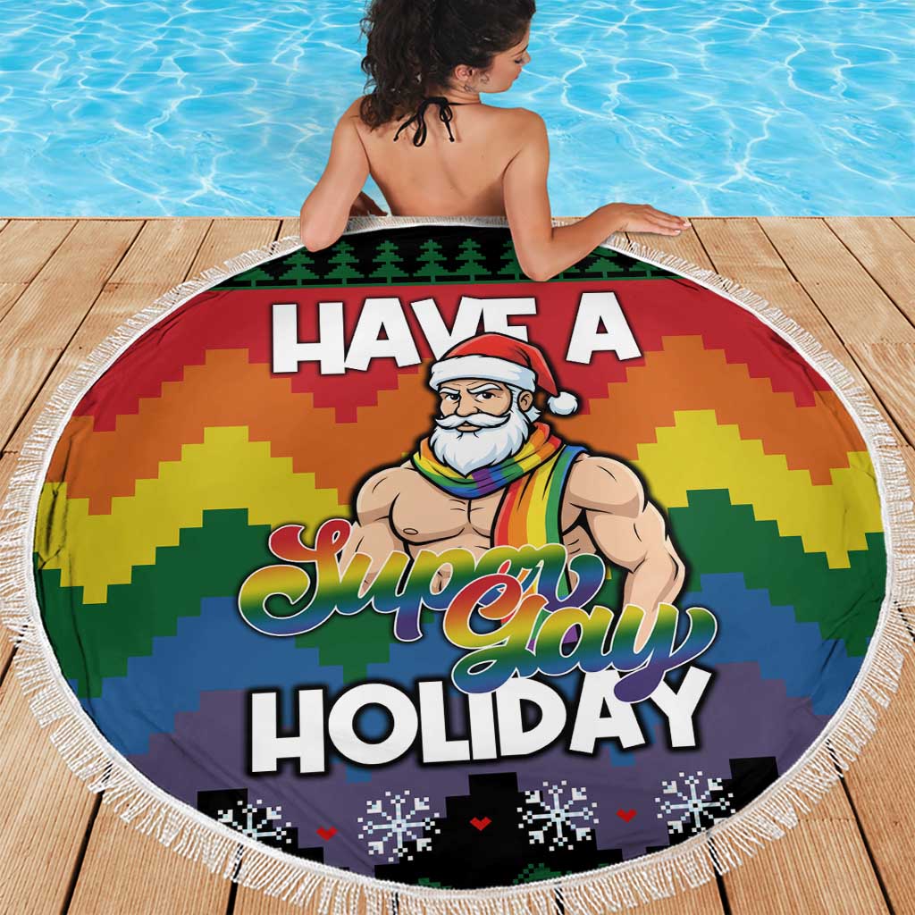 Have A Super Gay Holiday Christmas Beach Blanket Xmas Holiday Patterns - Wonder Print Shop