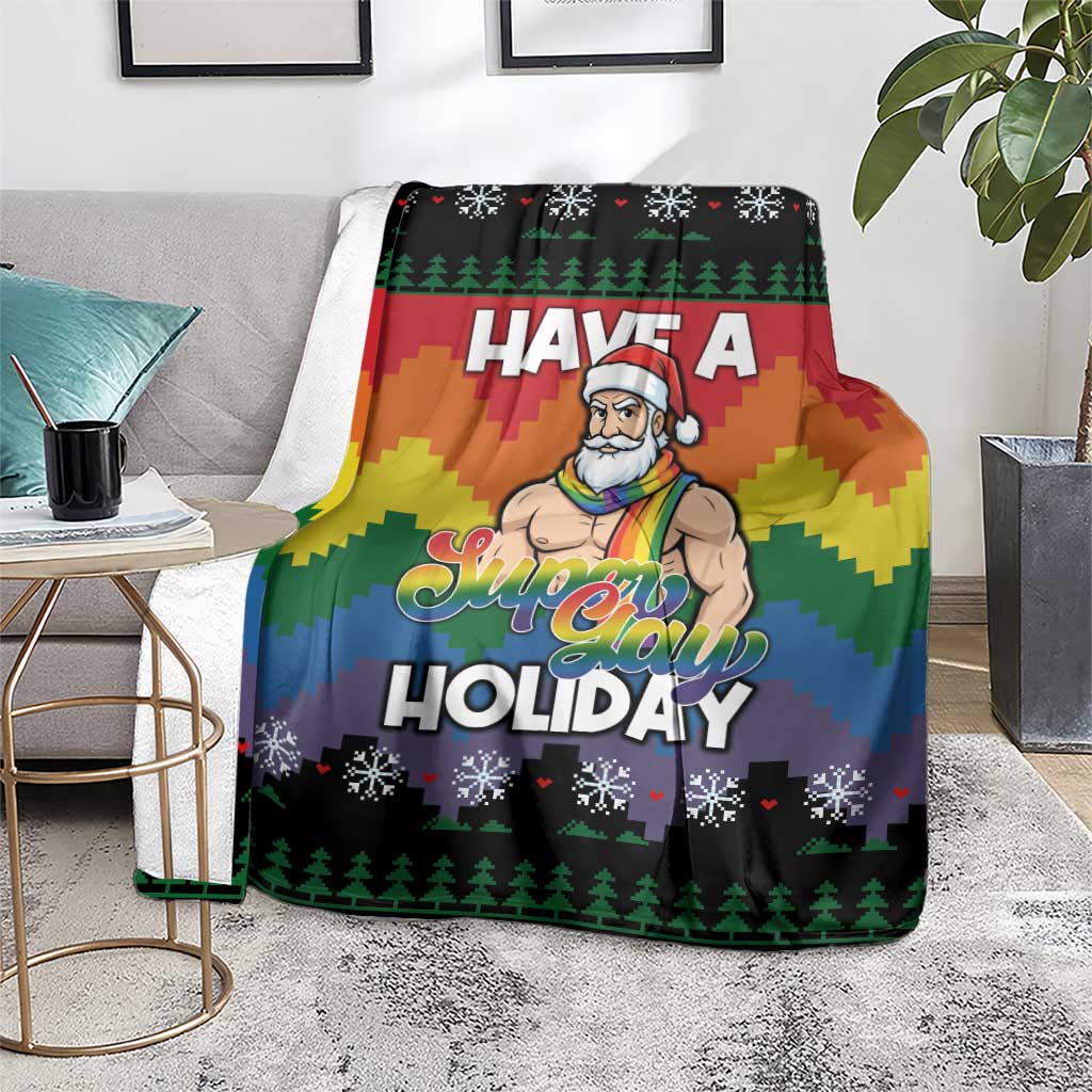 Have A Super Gay Holiday Christmas Blanket Xmas Holiday Patterns - Wonder Print Shop