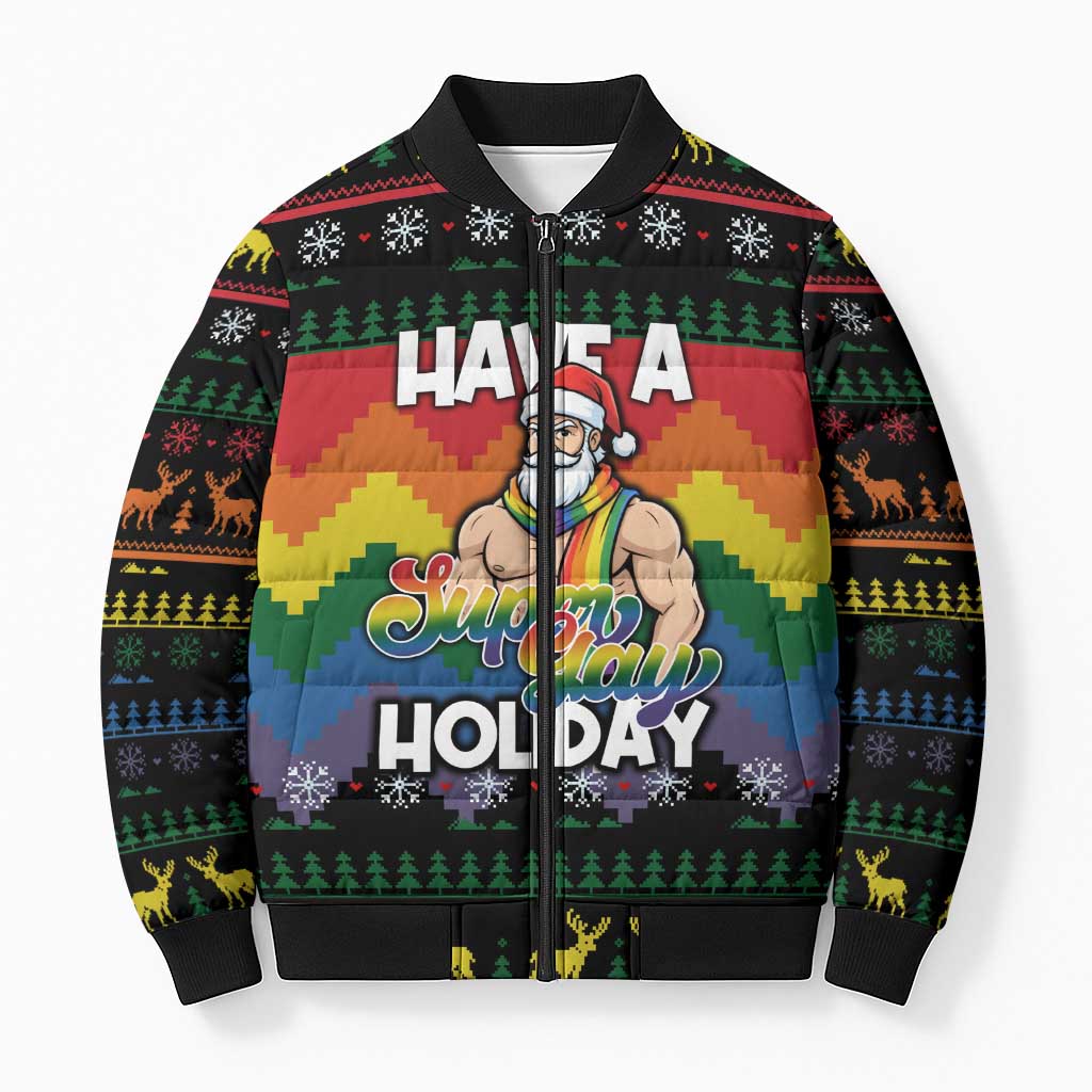 Have A Super Gay Holiday Christmas Bomber Puffer Jacket Xmas Holiday Patterns - Wonder Print Shop