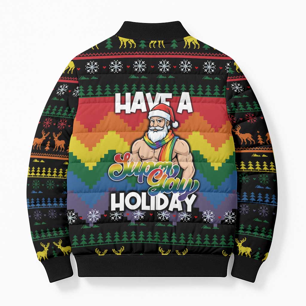 Have A Super Gay Holiday Christmas Bomber Puffer Jacket Xmas Holiday Patterns - Wonder Print Shop