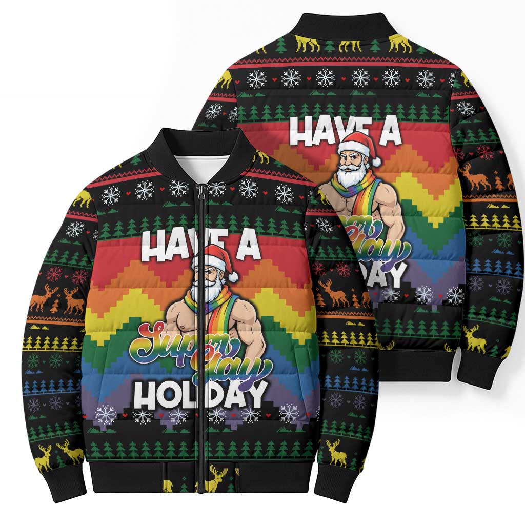 Have A Super Gay Holiday Christmas Bomber Puffer Jacket Xmas Holiday Patterns - Wonder Print Shop