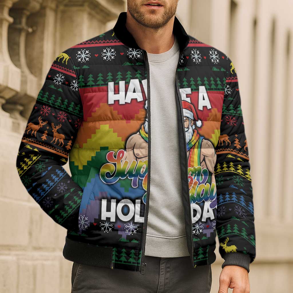 Have A Super Gay Holiday Christmas Bomber Puffer Jacket Xmas Holiday Patterns - Wonder Print Shop