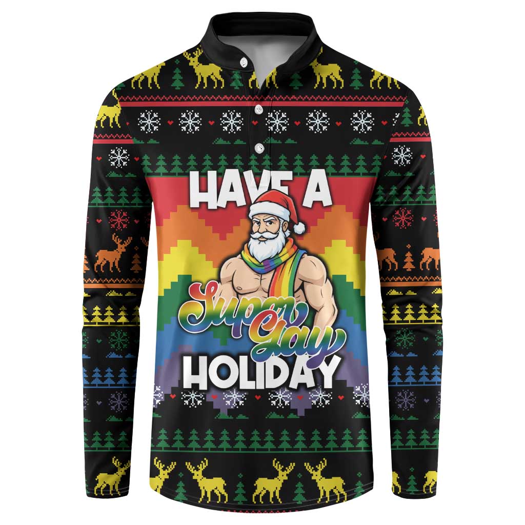 Have A Super Gay Holiday Christmas Button Sweatshirt Xmas Holiday Patterns - Wonder Print Shop