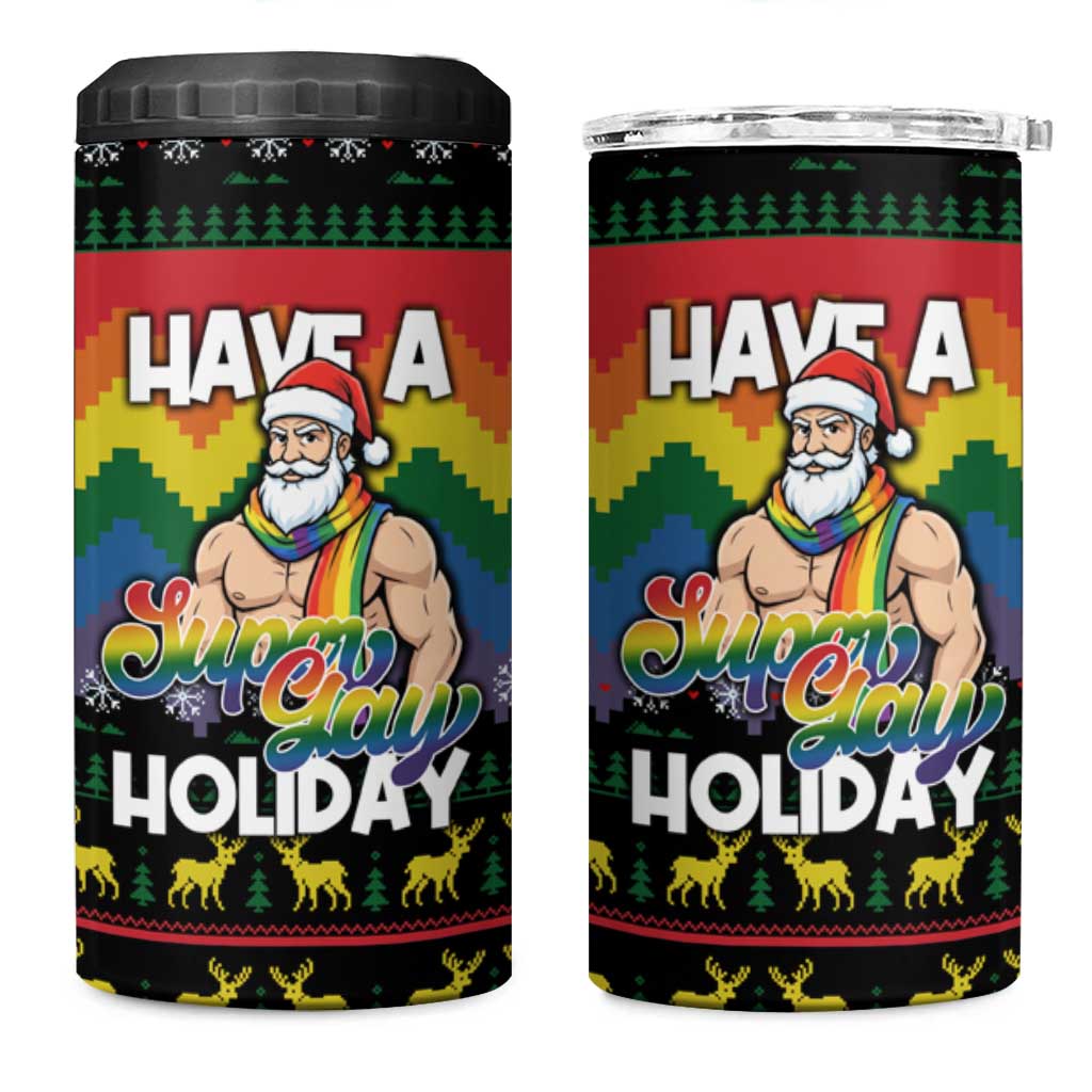 Have A Super Gay Holiday Christmas 4 in 1 Can Cooler Tumbler Xmas Holiday Patterns - Wonder Print Shop