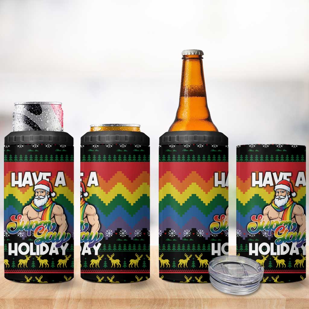 Have A Super Gay Holiday Christmas 4 in 1 Can Cooler Tumbler Xmas Holiday Patterns - Wonder Print Shop