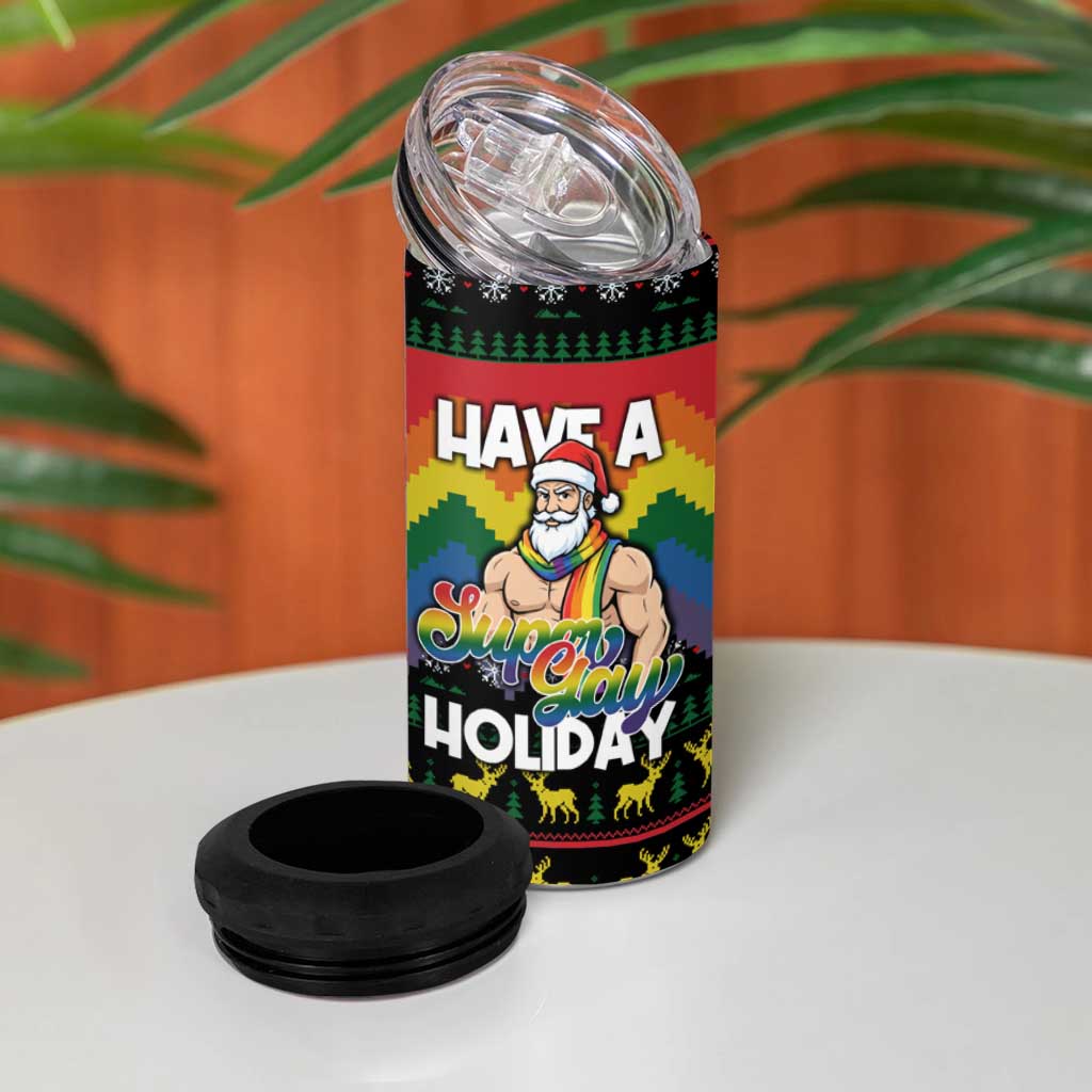 Have A Super Gay Holiday Christmas 4 in 1 Can Cooler Tumbler Xmas Holiday Patterns - Wonder Print Shop