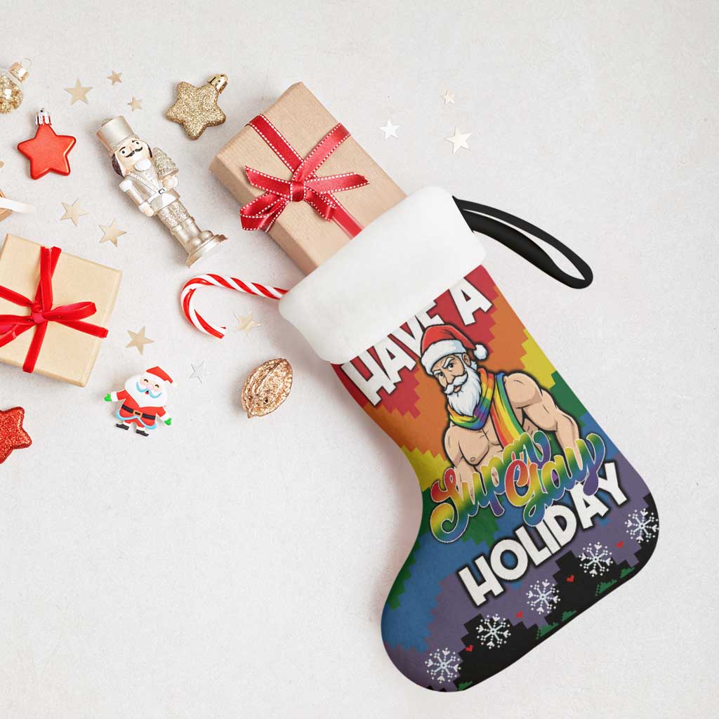 Have A Super Gay Holiday Christmas Stocking Xmas Holiday Patterns - Wonder Print Shop