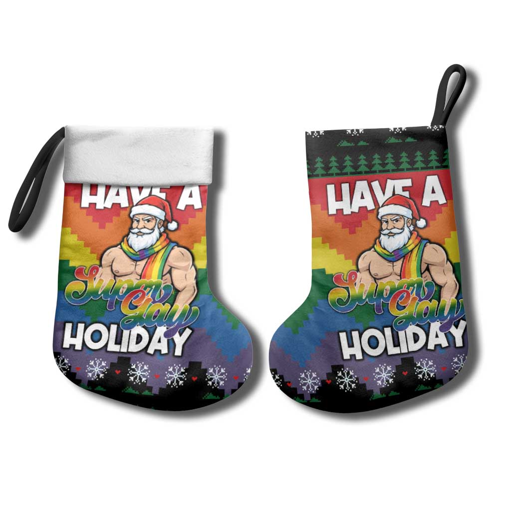 Have A Super Gay Holiday Christmas Stocking Xmas Holiday Patterns - Wonder Print Shop