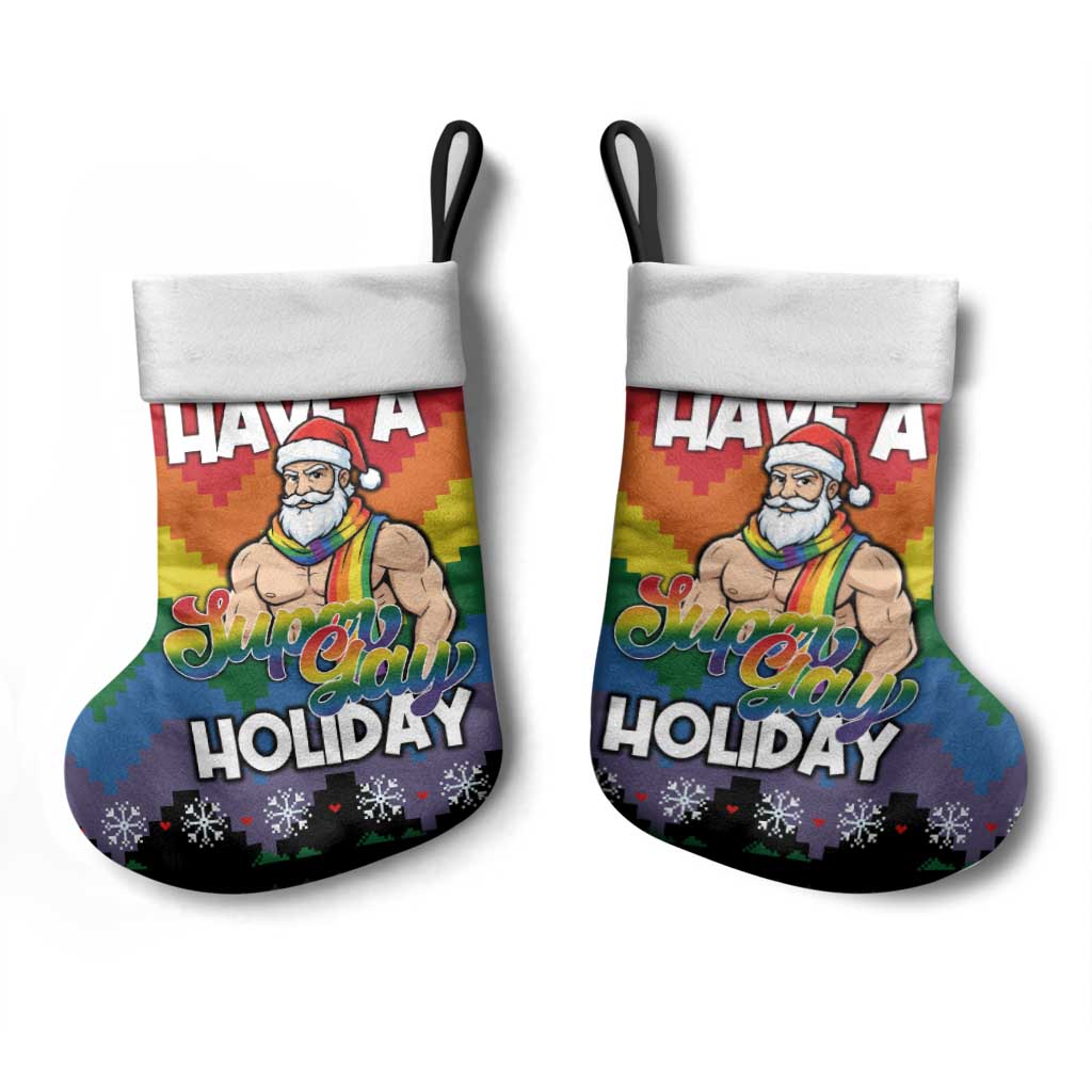 Have A Super Gay Holiday Christmas Stocking Xmas Holiday Patterns - Wonder Print Shop