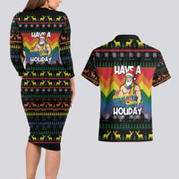 Have A Super Gay Holiday Christmas Couples Matching Long Sleeve Bodycon Dress and Hawaiian Shirt Xmas Holiday Patterns - Wonder Print Shop