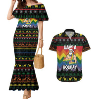 Have A Super Gay Holiday Christmas Couples Matching Mermaid Dress and Hawaiian Shirt Xmas Holiday Patterns - Wonder Print Shop