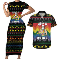 Have A Super Gay Holiday Christmas Couples Matching Short Sleeve Bodycon Dress and Hawaiian Shirt Xmas Holiday Patterns - Wonder Print Shop