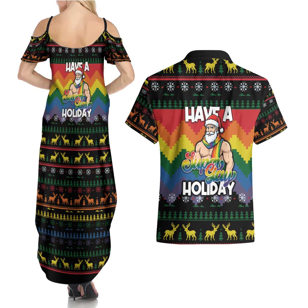 Have A Super Gay Holiday Christmas Couples Matching Summer Maxi Dress and Hawaiian Shirt Xmas Holiday Patterns - Wonder Print Shop