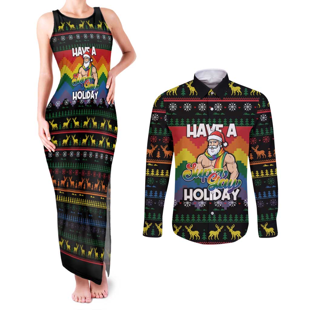 Have A Super Gay Holiday Christmas Couples Matching Tank Maxi Dress and Long Sleeve Button Shirt Xmas Holiday Patterns - Wonder Print Shop