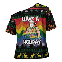 Have A Super Gay Holiday Christmas Cross Shoulder Shirt Xmas Holiday Patterns - Wonder Print Shop