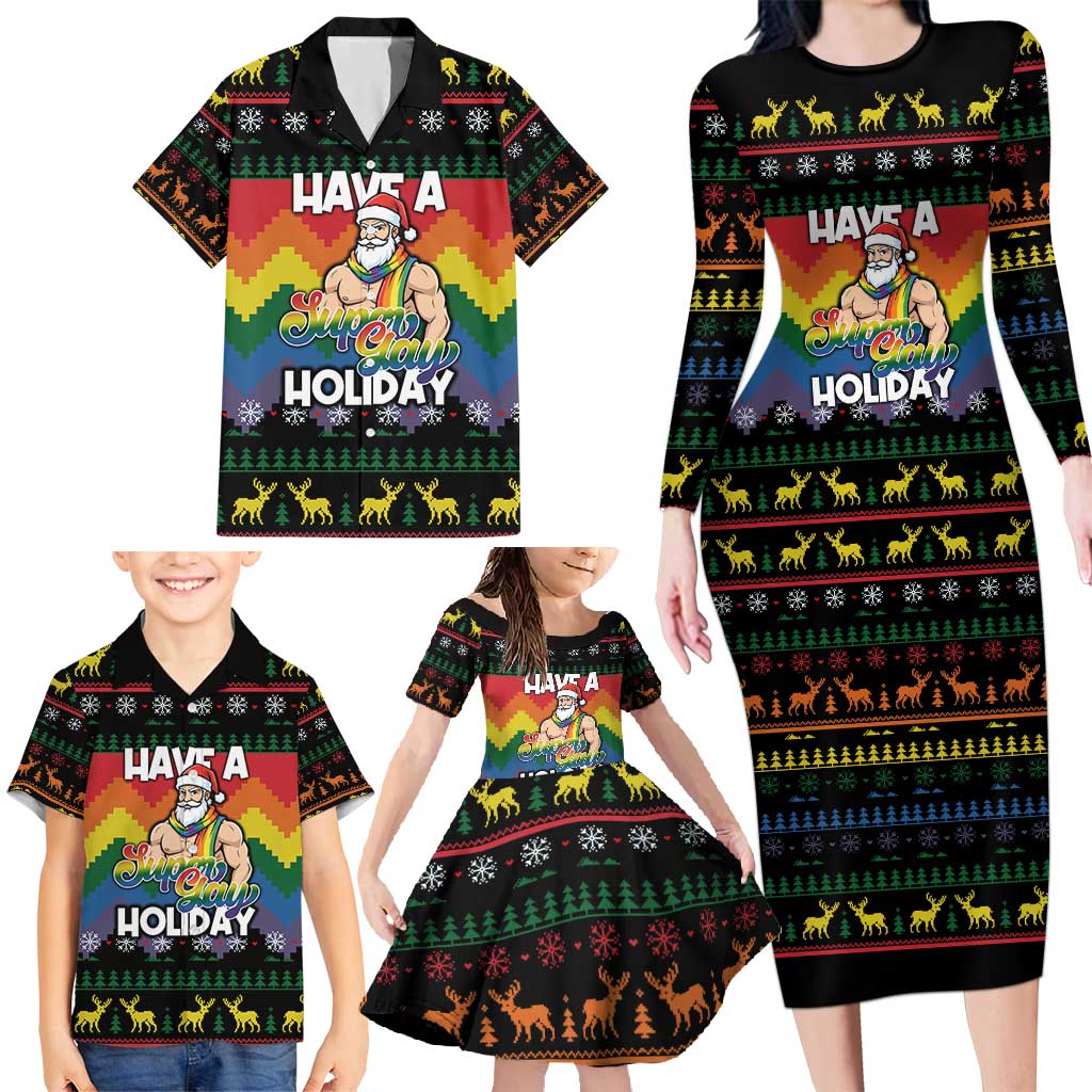 Have A Super Gay Holiday Christmas Family Matching Long Sleeve Bodycon Dress and Hawaiian Shirt Xmas Holiday Patterns - Wonder Print Shop
