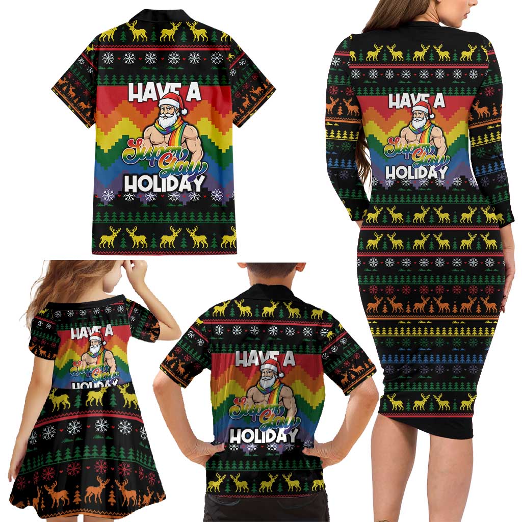 Have A Super Gay Holiday Christmas Family Matching Long Sleeve Bodycon Dress and Hawaiian Shirt Xmas Holiday Patterns - Wonder Print Shop