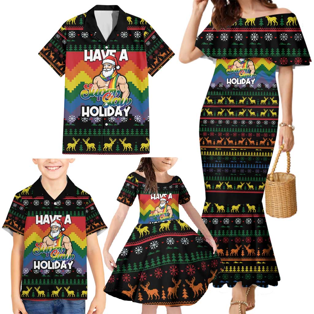 Have A Super Gay Holiday Christmas Family Matching Mermaid Dress and Hawaiian Shirt Xmas Holiday Patterns - Wonder Print Shop