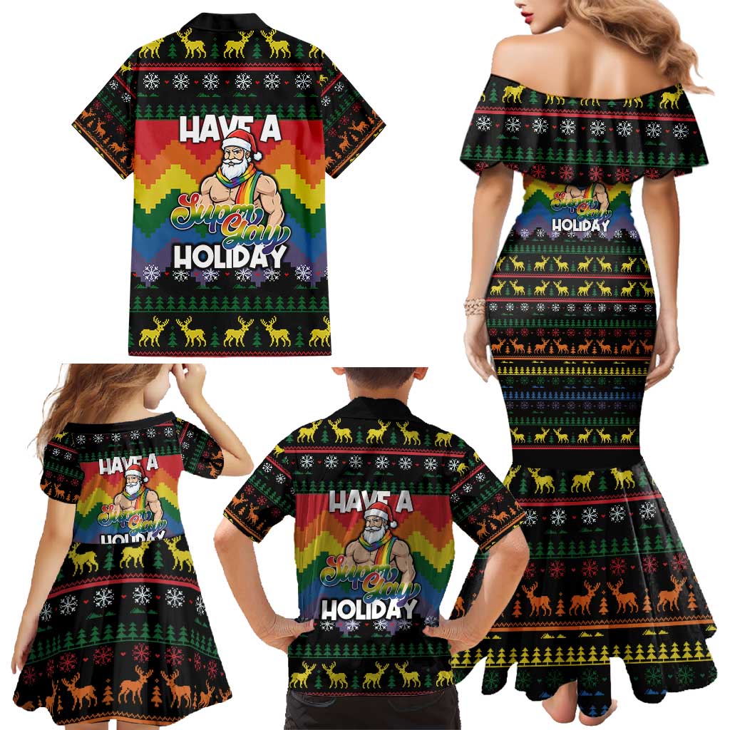 Have A Super Gay Holiday Christmas Family Matching Mermaid Dress and Hawaiian Shirt Xmas Holiday Patterns - Wonder Print Shop