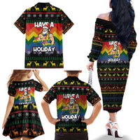 Have A Super Gay Holiday Christmas Family Matching Off The Shoulder Long Sleeve Dress and Hawaiian Shirt Xmas Holiday Patterns - Wonder Print Shop
