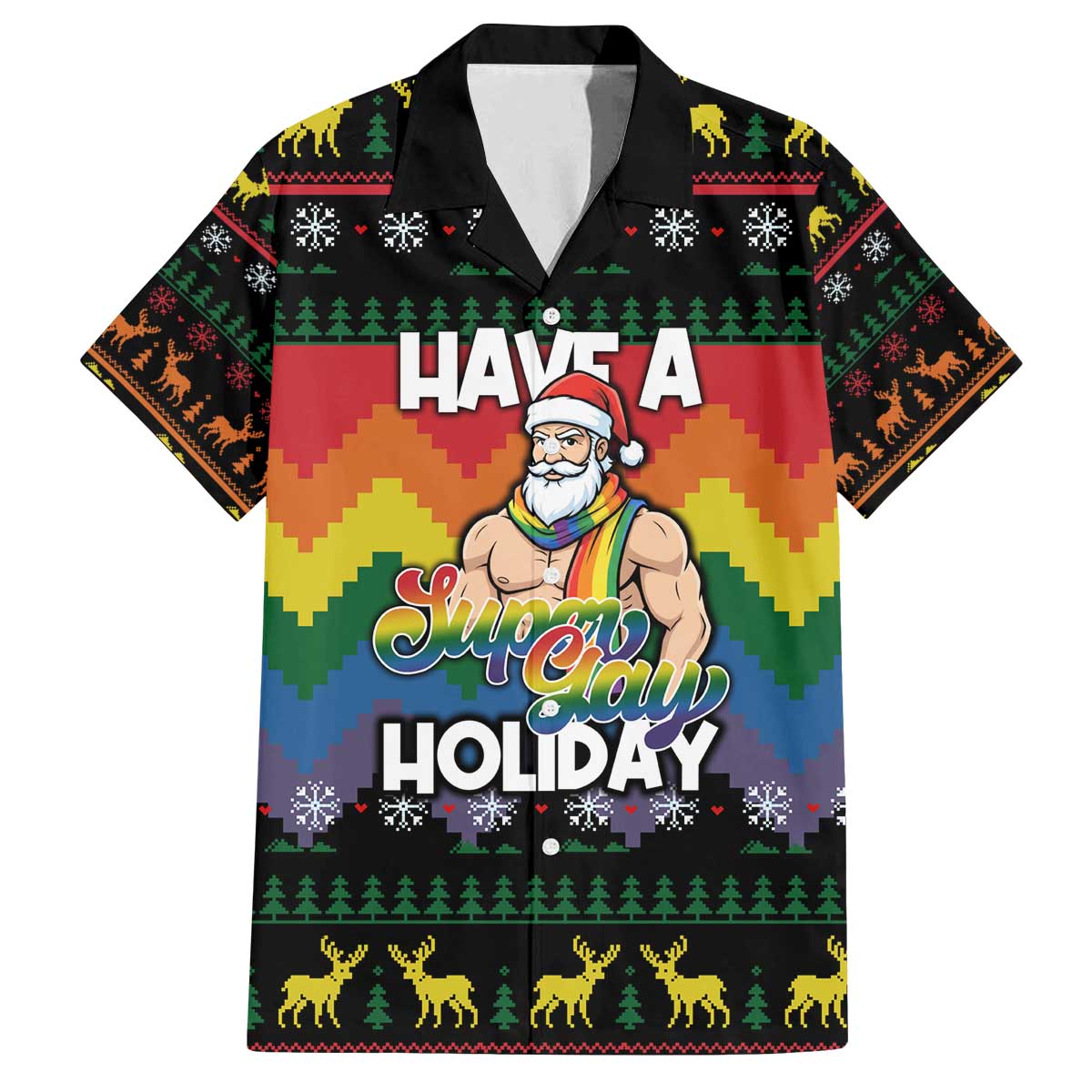 Have A Super Gay Holiday Christmas Family Matching Off The Shoulder Long Sleeve Dress and Hawaiian Shirt Xmas Holiday Patterns - Wonder Print Shop