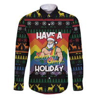 Have A Super Gay Holiday Christmas Family Matching Off The Shoulder Long Sleeve Dress and Hawaiian Shirt Xmas Holiday Patterns - Wonder Print Shop