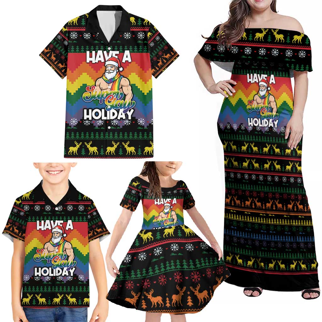 Have A Super Gay Holiday Christmas Family Matching Off Shoulder Maxi Dress and Hawaiian Shirt Xmas Holiday Patterns - Wonder Print Shop