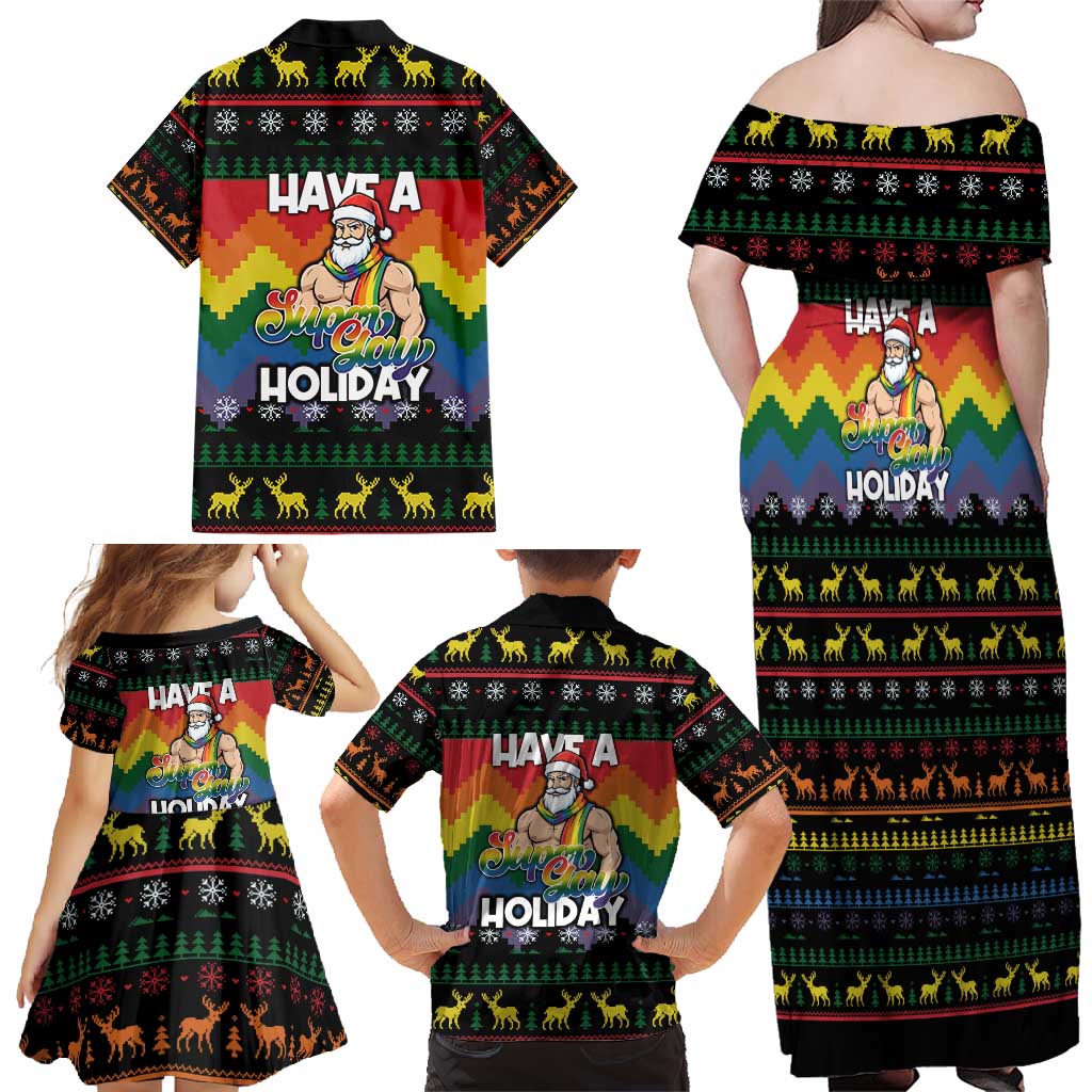 Have A Super Gay Holiday Christmas Family Matching Off Shoulder Maxi Dress and Hawaiian Shirt Xmas Holiday Patterns - Wonder Print Shop