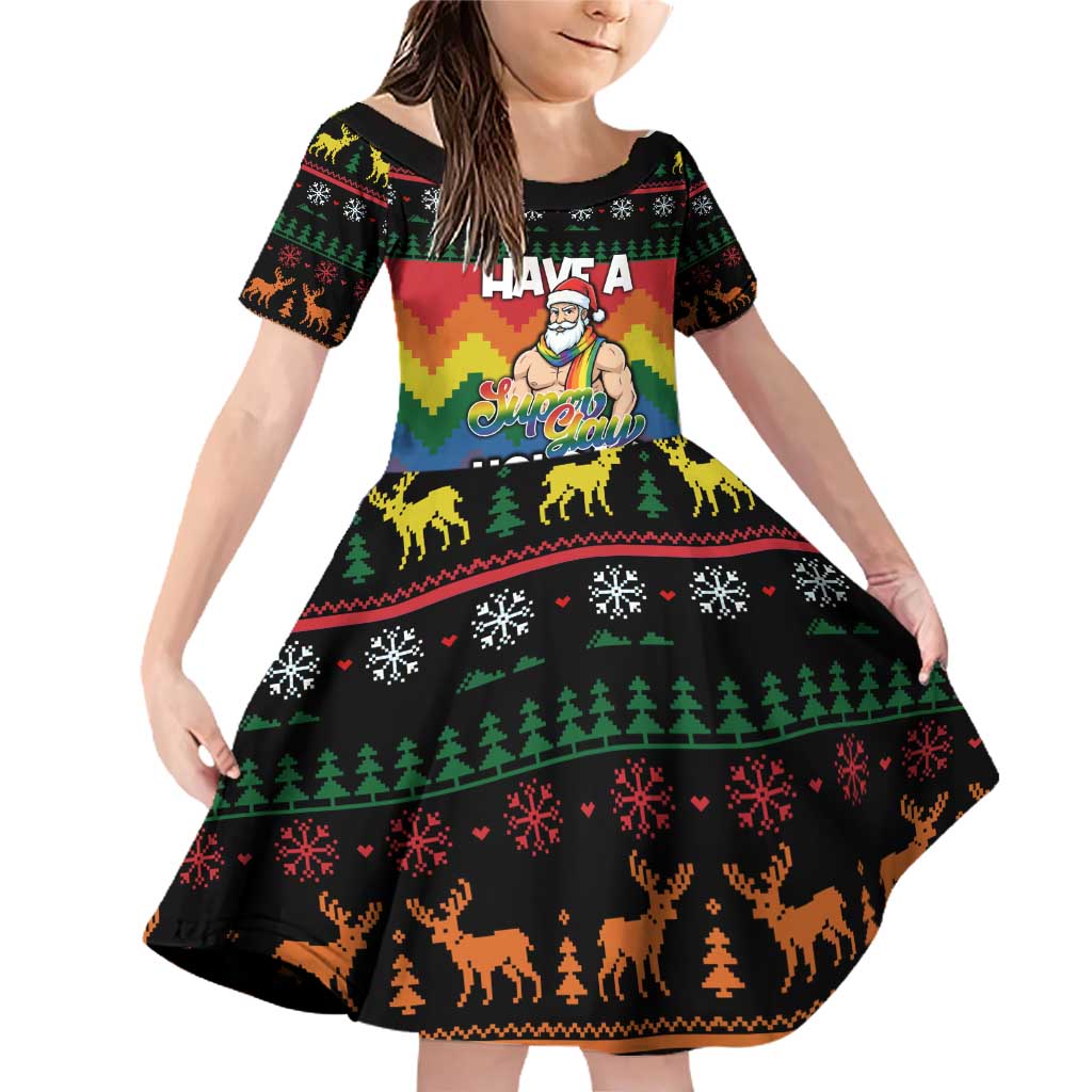 Have A Super Gay Holiday Christmas Family Matching Off Shoulder Short Dress and Hawaiian Shirt Xmas Holiday Patterns - Wonder Print Shop