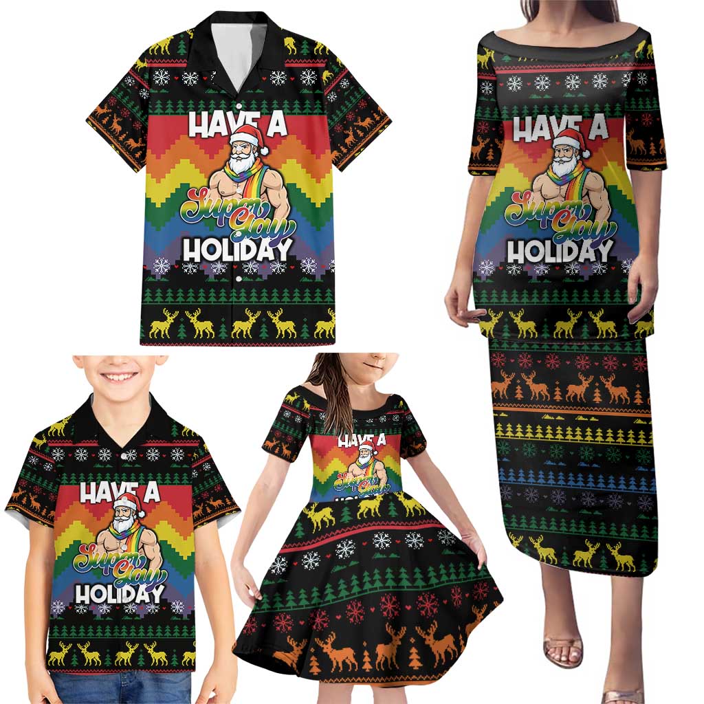 Have A Super Gay Holiday Christmas Family Matching Puletasi and Hawaiian Shirt Xmas Holiday Patterns - Wonder Print Shop