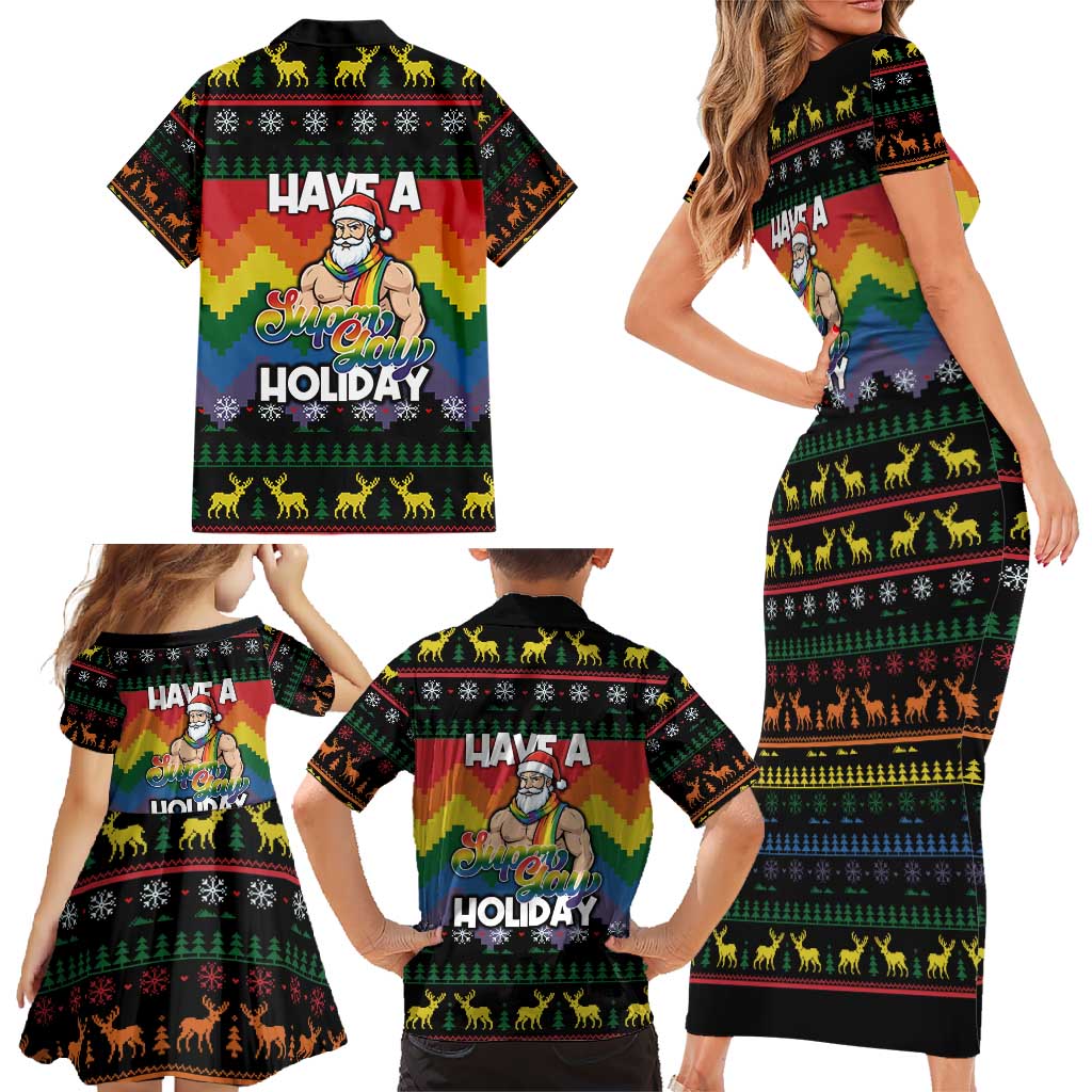 Have A Super Gay Holiday Christmas Family Matching Short Sleeve Bodycon Dress and Hawaiian Shirt Xmas Holiday Patterns - Wonder Print Shop