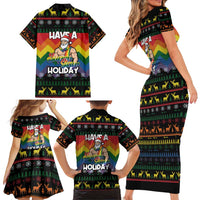 Have A Super Gay Holiday Christmas Family Matching Short Sleeve Bodycon Dress and Hawaiian Shirt Xmas Holiday Patterns - Wonder Print Shop