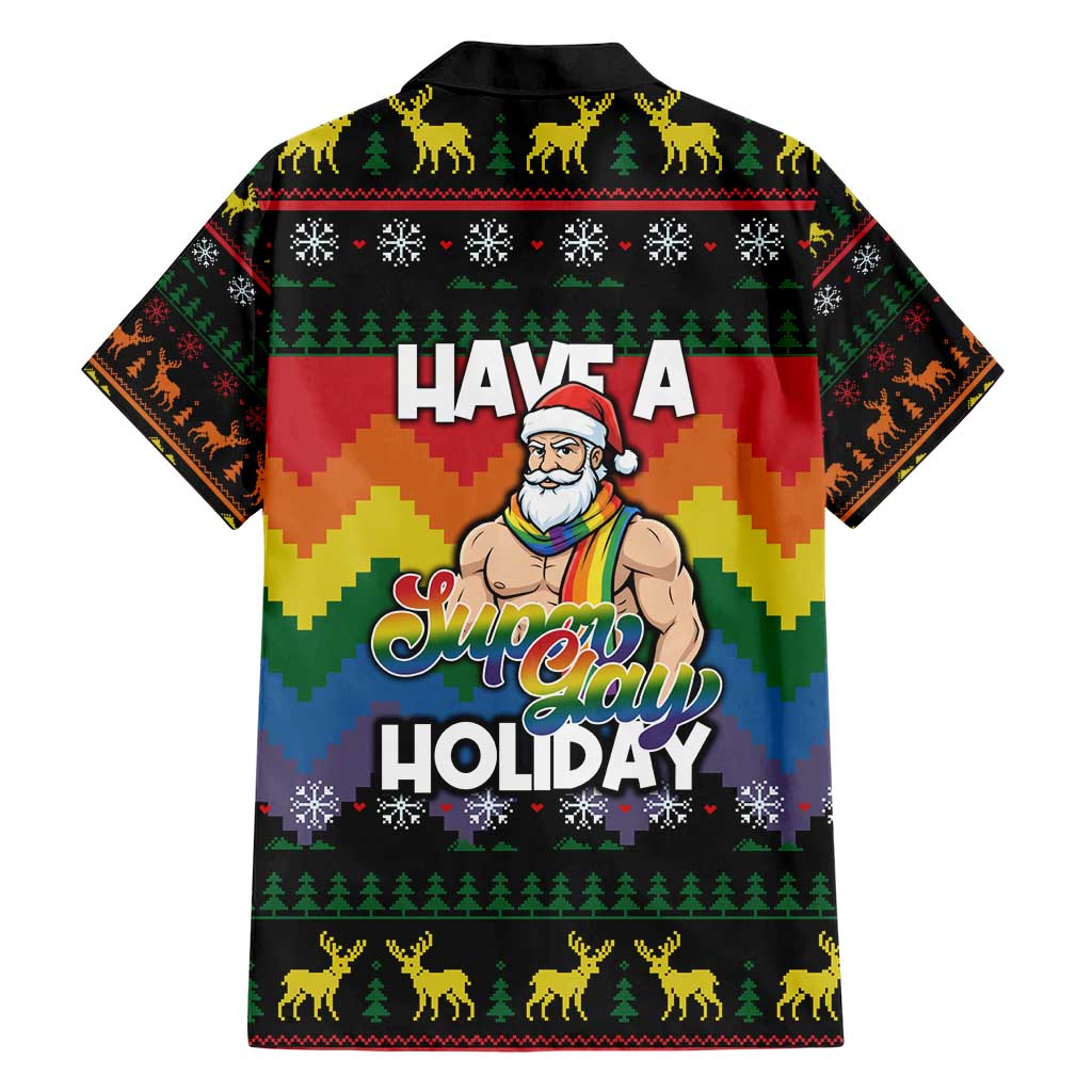 Have A Super Gay Holiday Christmas Family Matching Short Sleeve Bodycon Dress and Hawaiian Shirt Xmas Holiday Patterns - Wonder Print Shop