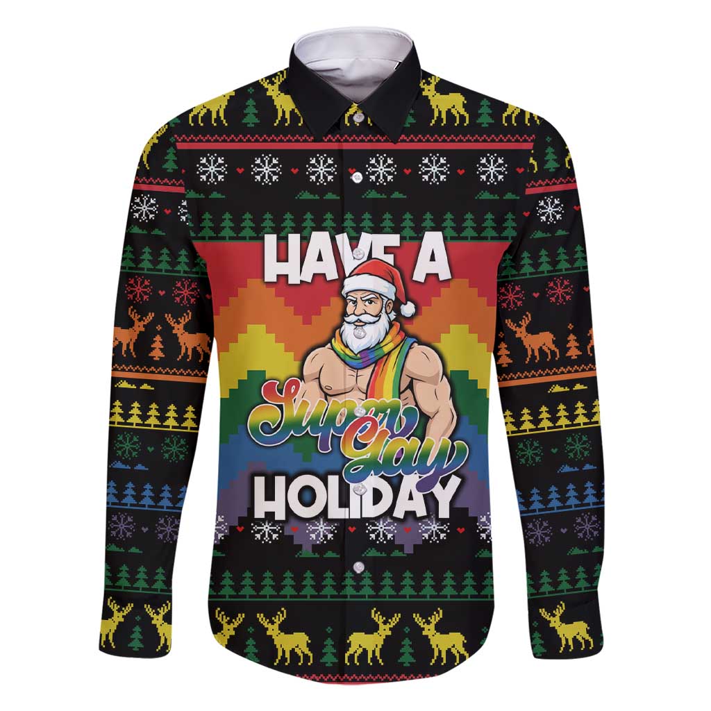 Have A Super Gay Holiday Christmas Family Matching Short Sleeve Bodycon Dress and Hawaiian Shirt Xmas Holiday Patterns - Wonder Print Shop