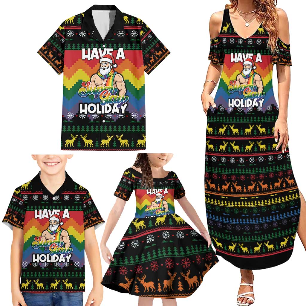 Have A Super Gay Holiday Christmas Family Matching Summer Maxi Dress and Hawaiian Shirt Xmas Holiday Patterns - Wonder Print Shop