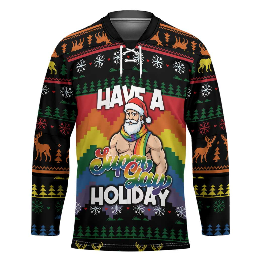 Have A Super Gay Holiday Christmas Hockey Jersey Xmas Holiday Patterns - Wonder Print Shop