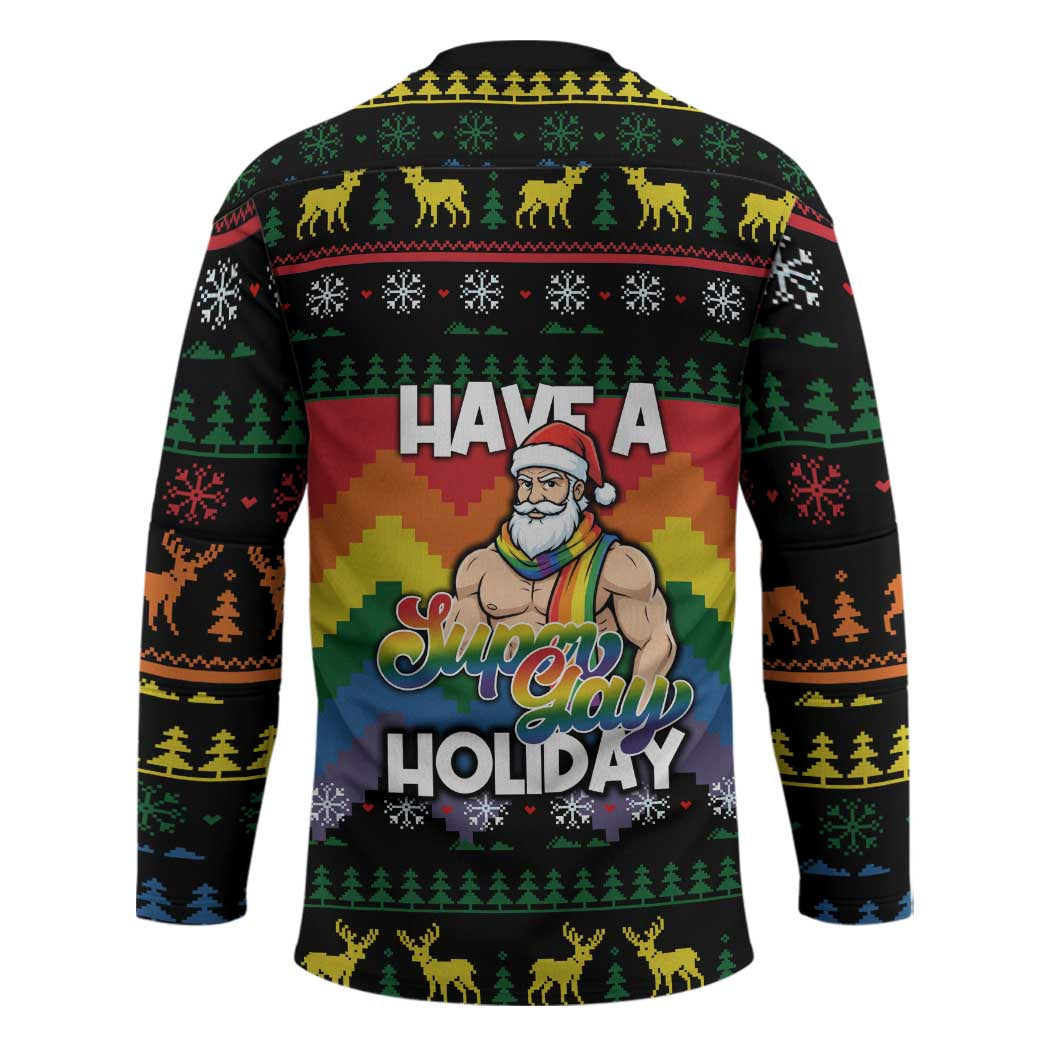 Have A Super Gay Holiday Christmas Hockey Jersey Xmas Holiday Patterns - Wonder Print Shop