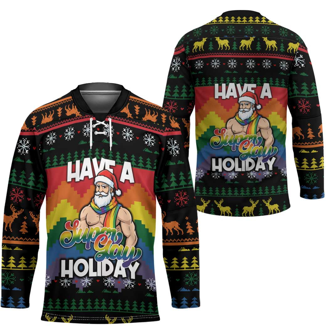 Have A Super Gay Holiday Christmas Hockey Jersey Xmas Holiday Patterns - Wonder Print Shop