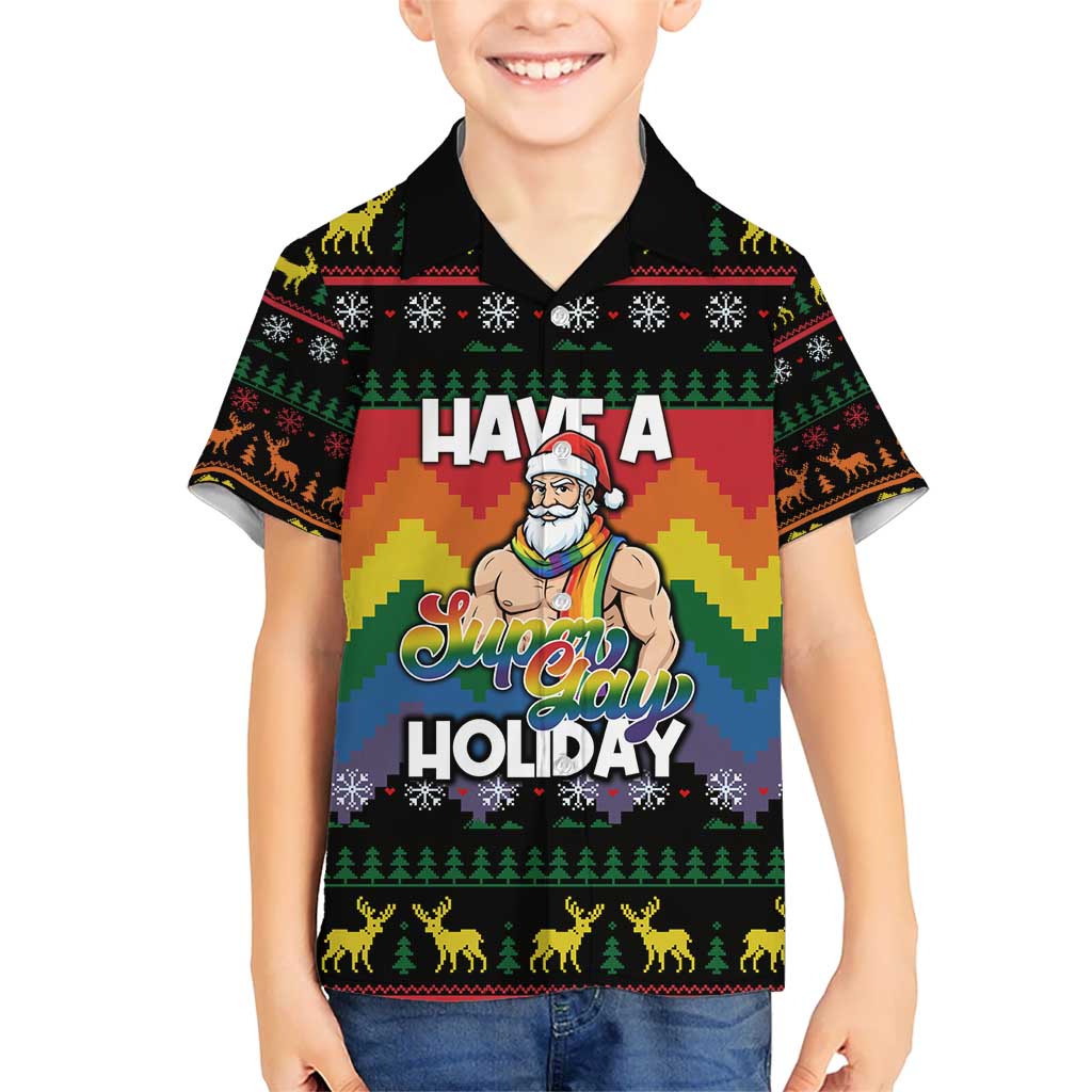Have A Super Gay Holiday Christmas Kid Hawaiian Shirt Xmas Holiday Patterns - Wonder Print Shop