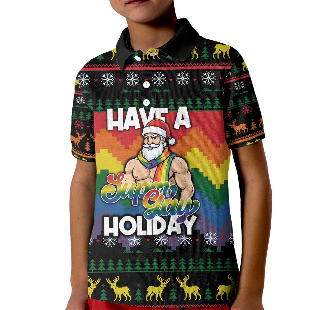 Have A Super Gay Holiday Christmas Kid Polo Shirt Xmas Holiday Patterns - Wonder Print Shop
