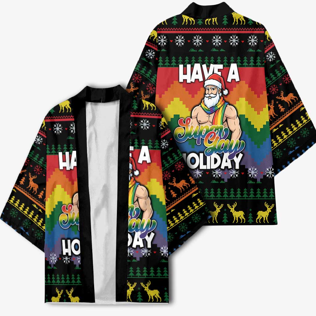Have A Super Gay Holiday Christmas Kimono Xmas Holiday Patterns - Wonder Print Shop