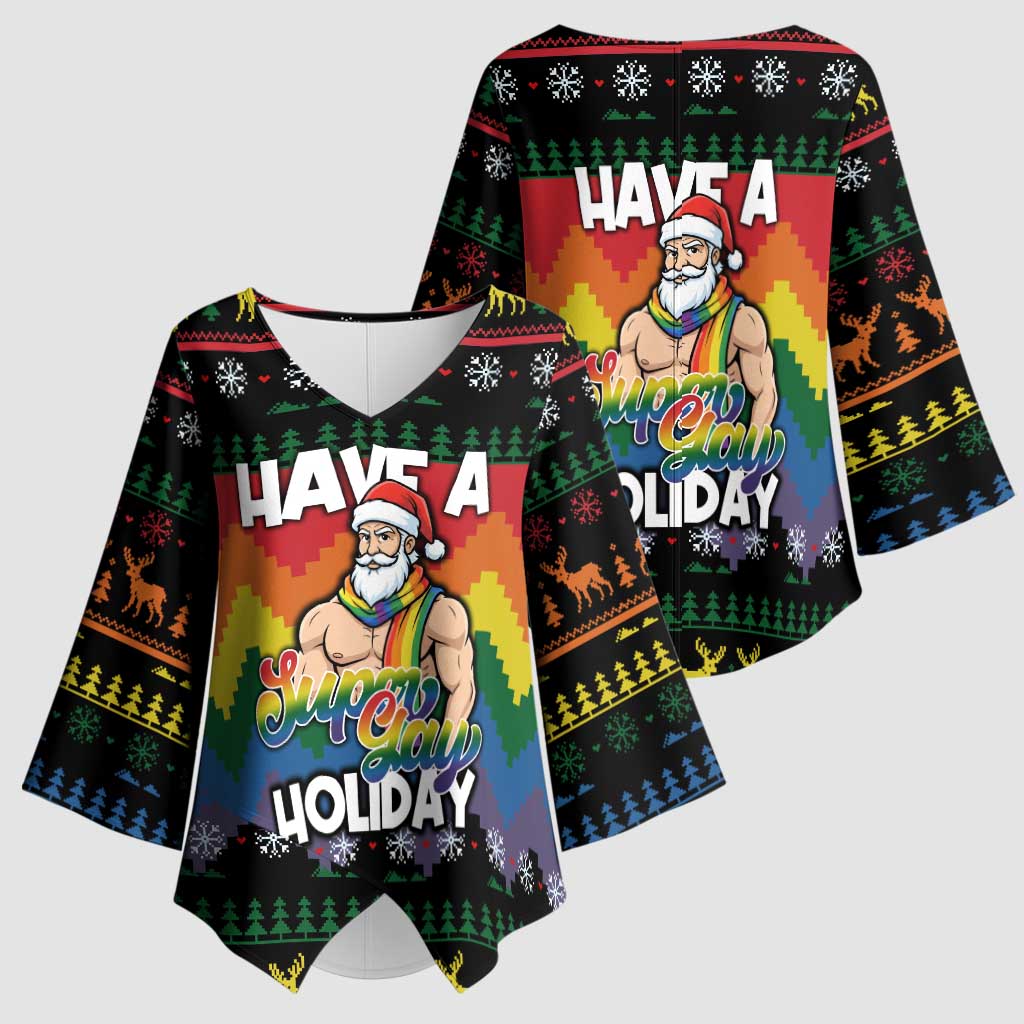Have A Super Gay Holiday Christmas Kimono Sleeve Blouse Xmas Holiday Patterns - Wonder Print Shop