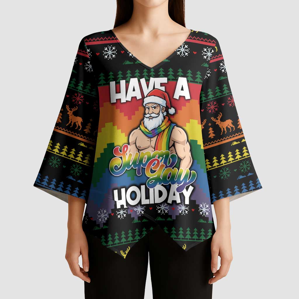 Have A Super Gay Holiday Christmas Kimono Sleeve Blouse Xmas Holiday Patterns - Wonder Print Shop