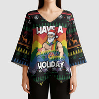 Have A Super Gay Holiday Christmas Kimono Sleeve Blouse Xmas Holiday Patterns - Wonder Print Shop