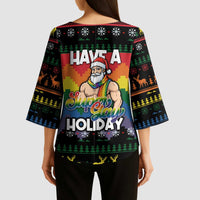Have A Super Gay Holiday Christmas Kimono Sleeve Blouse Xmas Holiday Patterns - Wonder Print Shop