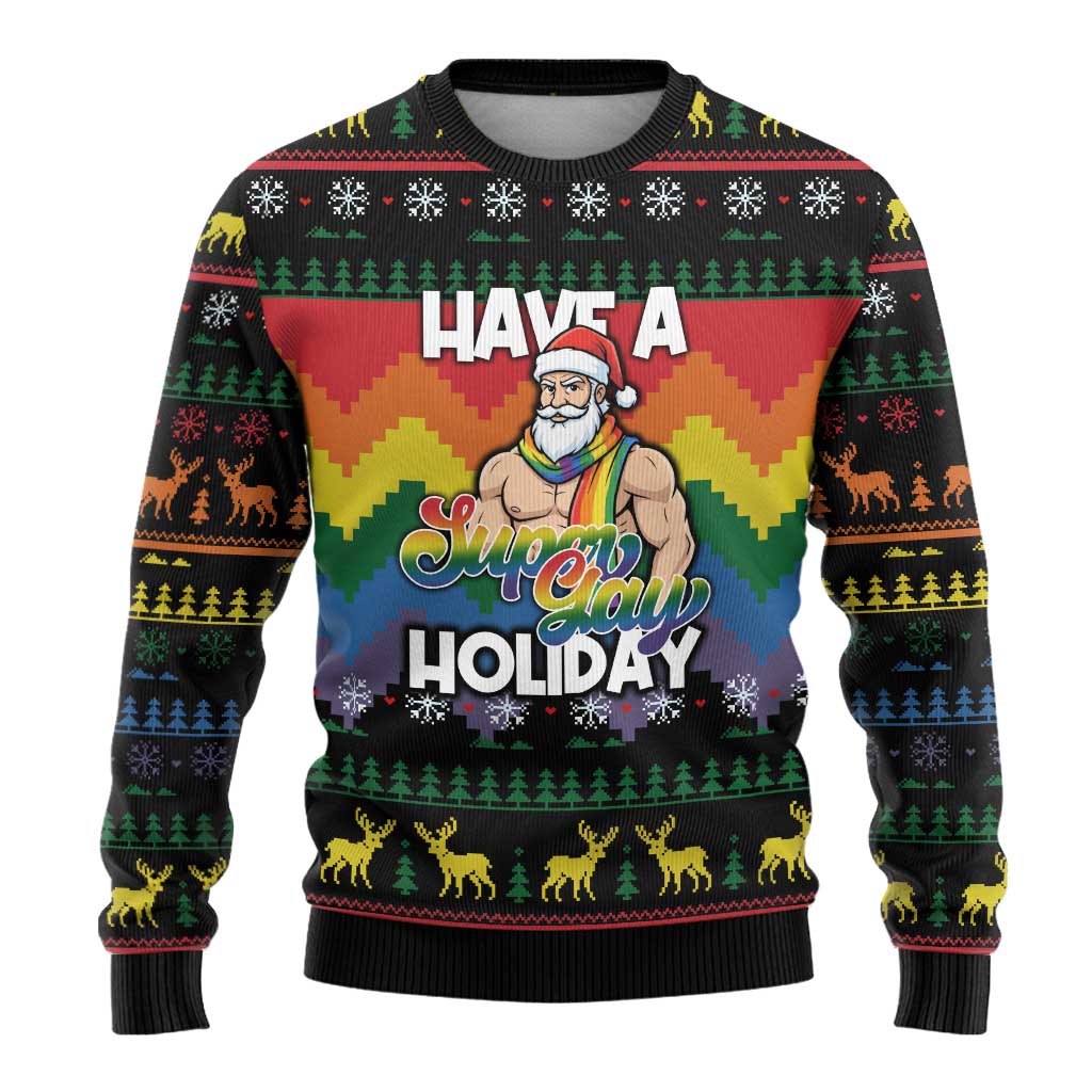Have A Super Gay Holiday Christmas Ugly Christmas Sweater Xmas Holiday Patterns - Wonder Print Shop