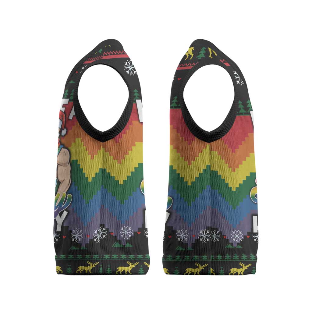 Have A Super Gay Holiday Christmas Knitted V-Neck Vest Xmas Holiday Patterns - Wonder Print Shop